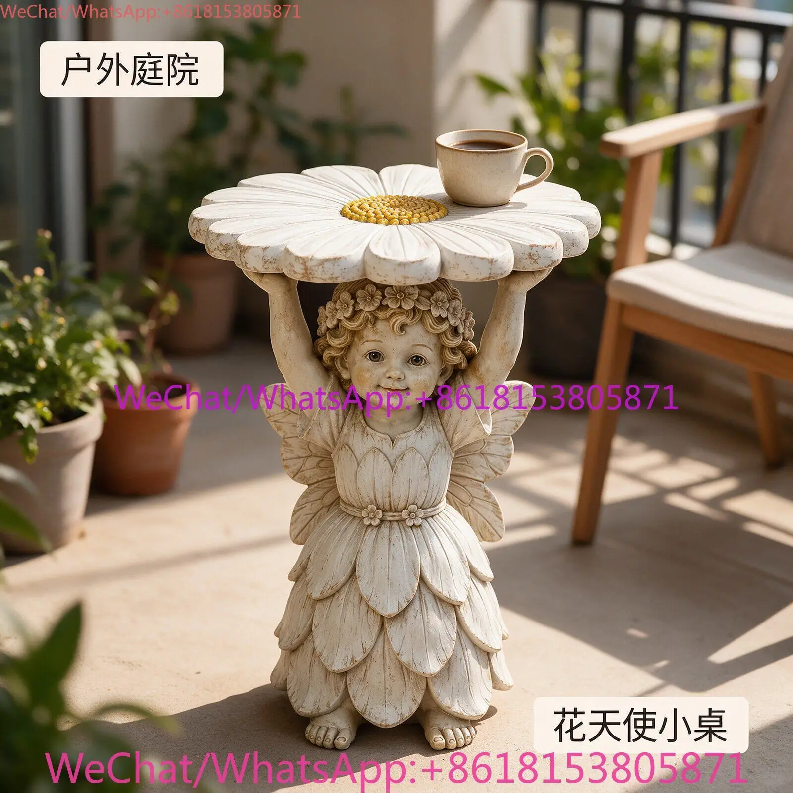 Vintage flower fairy daisy tray floor table courtyard balcony resin sculpture outdoor storage