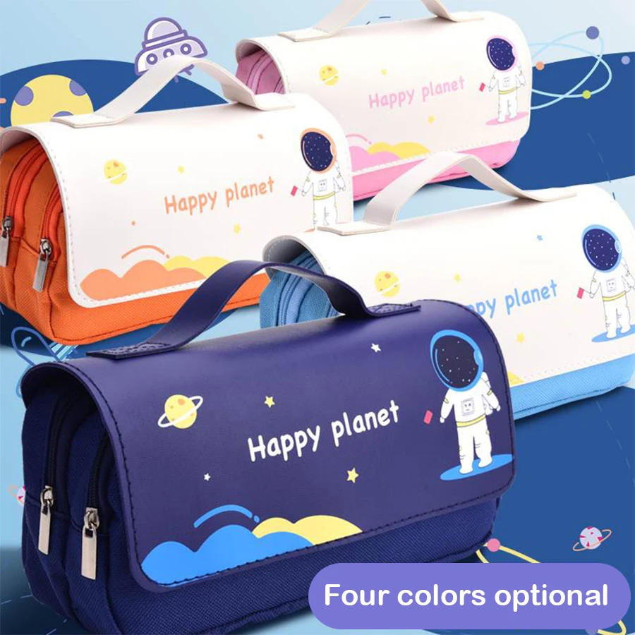 Kawaii Astronaut Pencil Case Large Capacity Pouch Waterproof Washable Leather Pen Box School Office Supplies Stationery