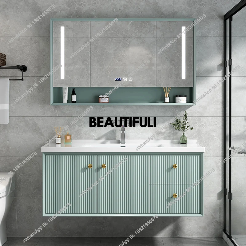 

Шкаф для ванной комнаты Встроенная керамическая раковина Дубовая краска Шкаф для умывальника Комбинированный умывальник