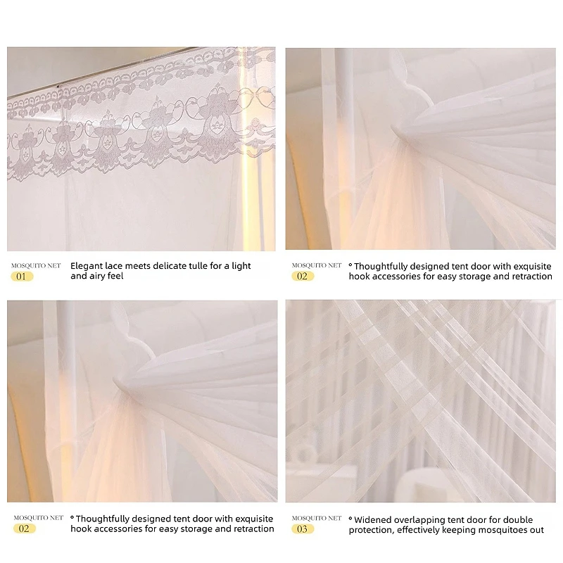 Elegant Lace Princess Bed Canopy Single Door Floor Standing Mosquito Net Encrypted Mesh Full Protection Bed Curtain for Bedroom view 5
