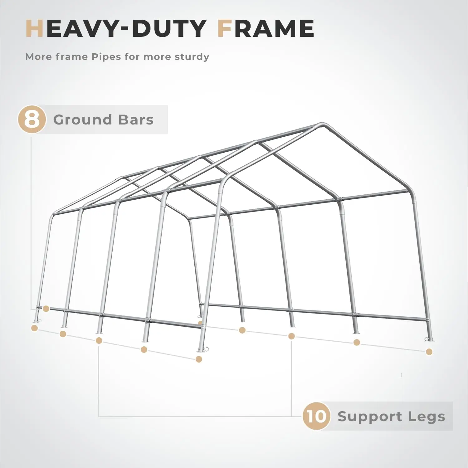 MELLCOM Carport resistente de 10 x 20 pés, garagem portátil com estrutura e aberturas de metal totalmente em aço, dossel anti-neve para armazenamento externo