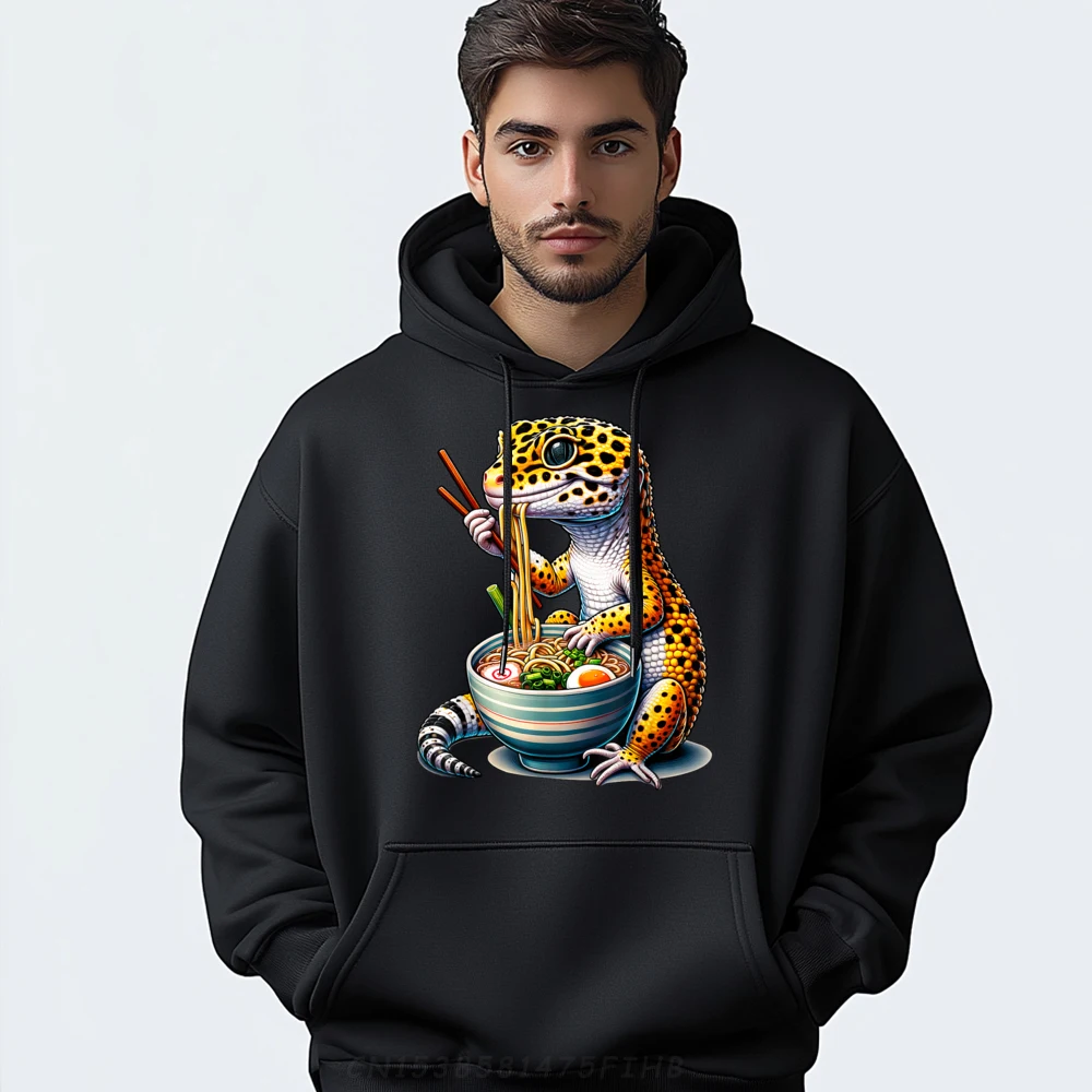 

Leopard Gecko Ramen Eating Noodles Bowl Yummy Gecko Mens Designer Hoodie Soft Vintage Pullover Hoodies