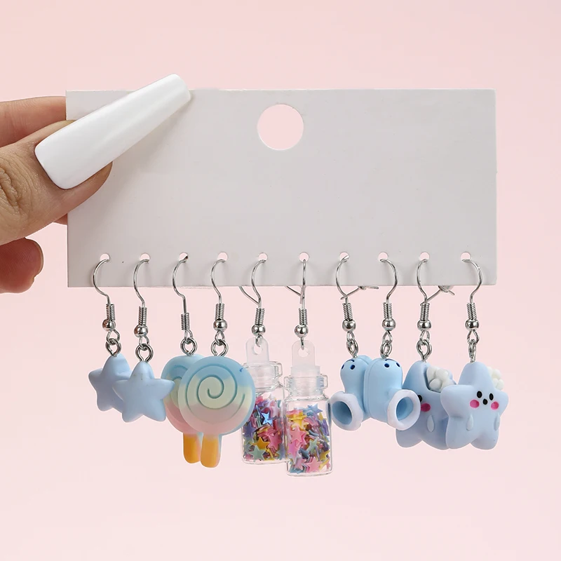 New Fashion Simulation Food Doughnut Ice Cream Candy Strawberry Cherry Resin Earrings Set