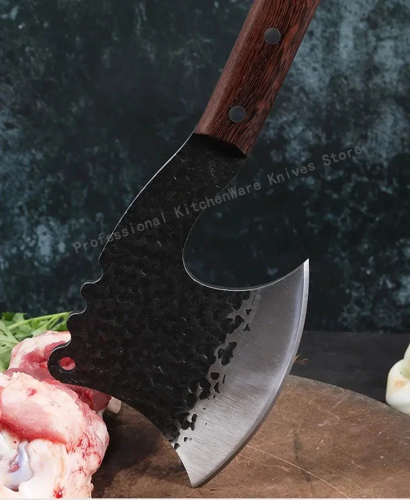 Hand Forged Blade Chop Bone Axe Knife Meat Cleaver Wooden Handle Kitchen Knives Chopping Vegebales Mini Axe High Stainless Steel