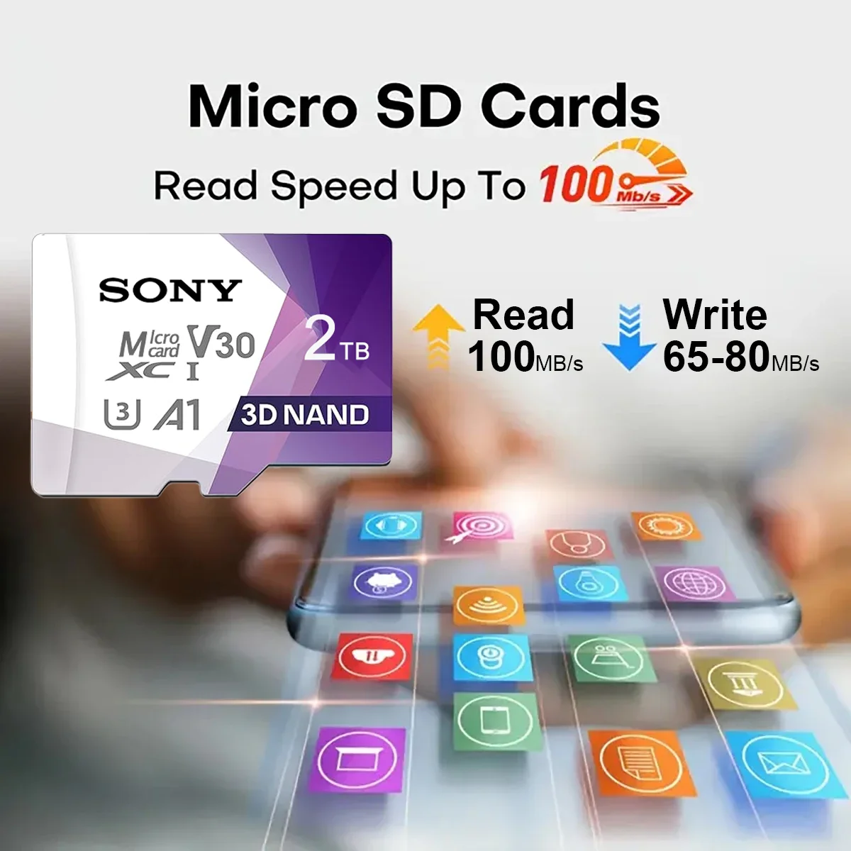 بطاقة سوني 2 تيرا بايت عالية السرعة 1 تيرا بايت/512 جيجابايت/256 جيجابايت/128 جيجابايت TF بطاقة A1 V30 C10 بطاقة ذاكرة لأجهزة الكمبيوتر الهواتف وشاشات كاميرات داشكام #4