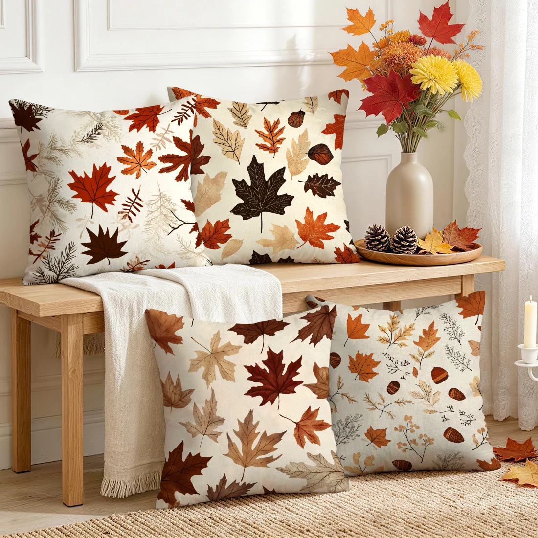 Autumn Maple Leaves Pillowcase Printed Polyester 40/45/50cm Throw Pillowcover Decorative Sofa Cushion Pillowslip Home Decor