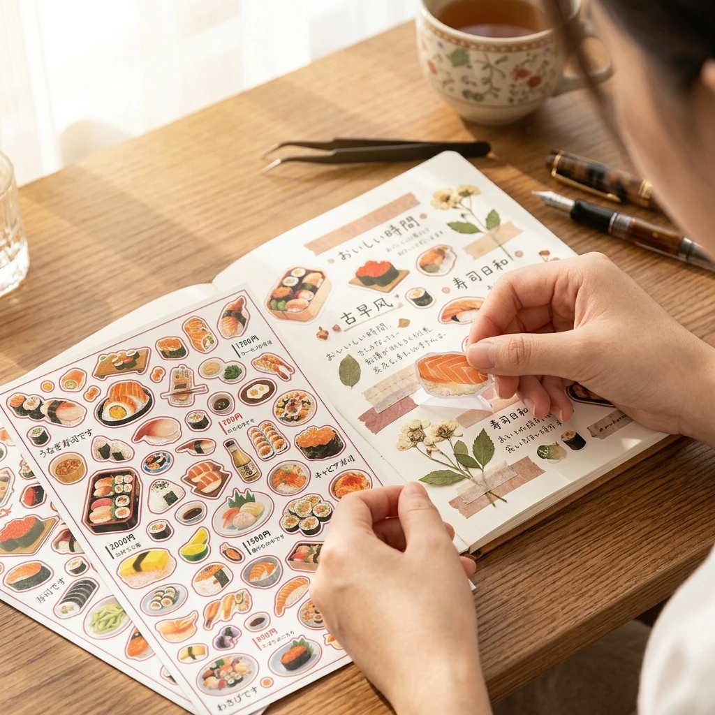 Vintage Food Stickers Coated Paper Decals Self Adhesive Scrapbook Supplies Waterproof for Journaling Cards Gift Wrap DIY Art
