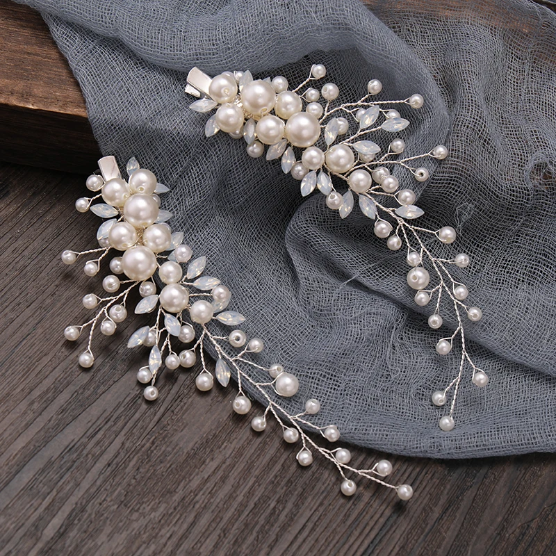 Bridal Crystal Pearl Headhand Flower Hair Clip Floral Style Barrette Bride Hair Jewelry Bridesmaid Wedding Hairbands Accessories image 5