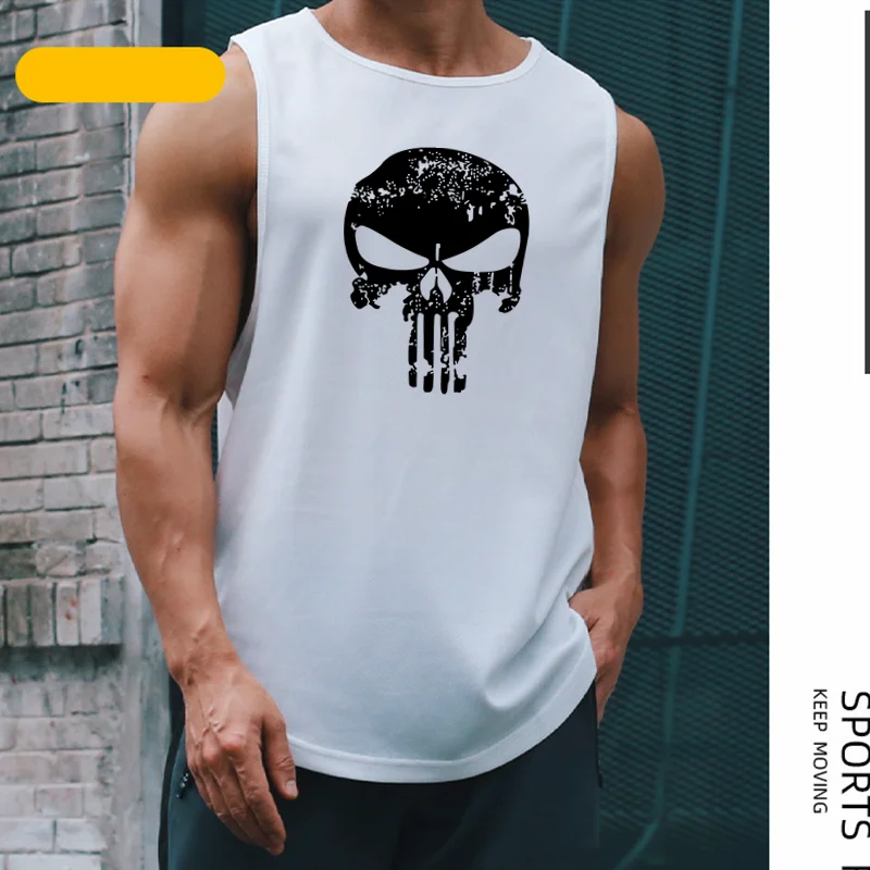 Men\'s Skull Print Tank Top gym shirt clothing Breathable Basketball Training Sportswear Outdoor quick-drying Fitness vest