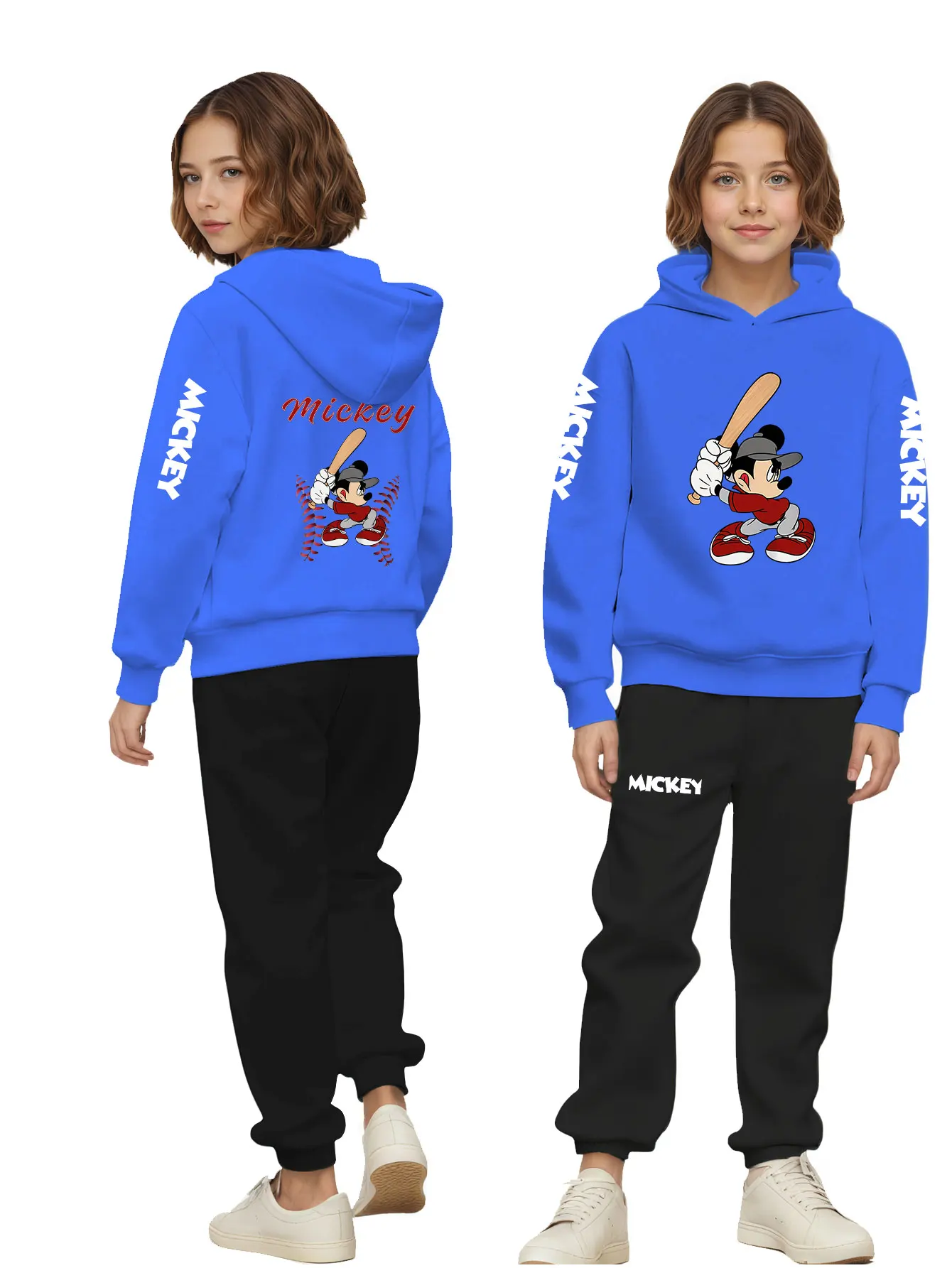 

Disney Mickey Mouse cartoon printed hoodie and sweatpants two-piece set for autumn boys and girls, daily cute loose suit