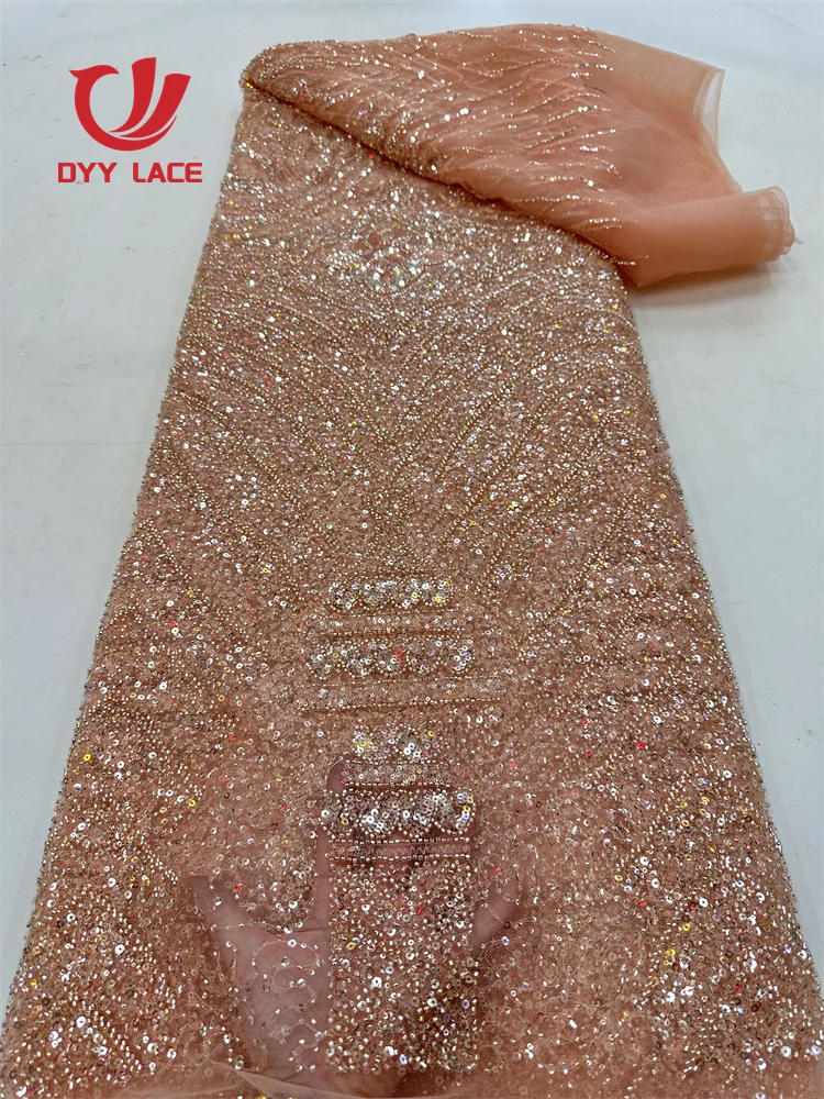 Latest Luxurious French Embroidery Groom Lace Fabric African Nigerian With Sequins Fabric For Wedding Dress Party 5 Yards