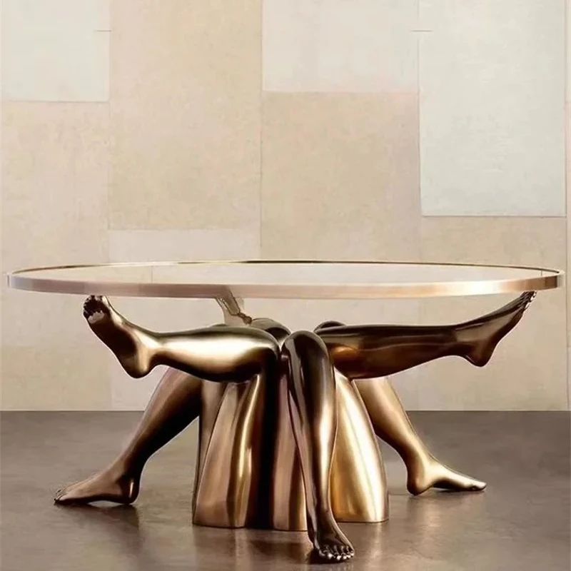 Modern Art FRP Electroplating Beauty Leg Coffee Table Model Room Hotel Personality round Tea Table