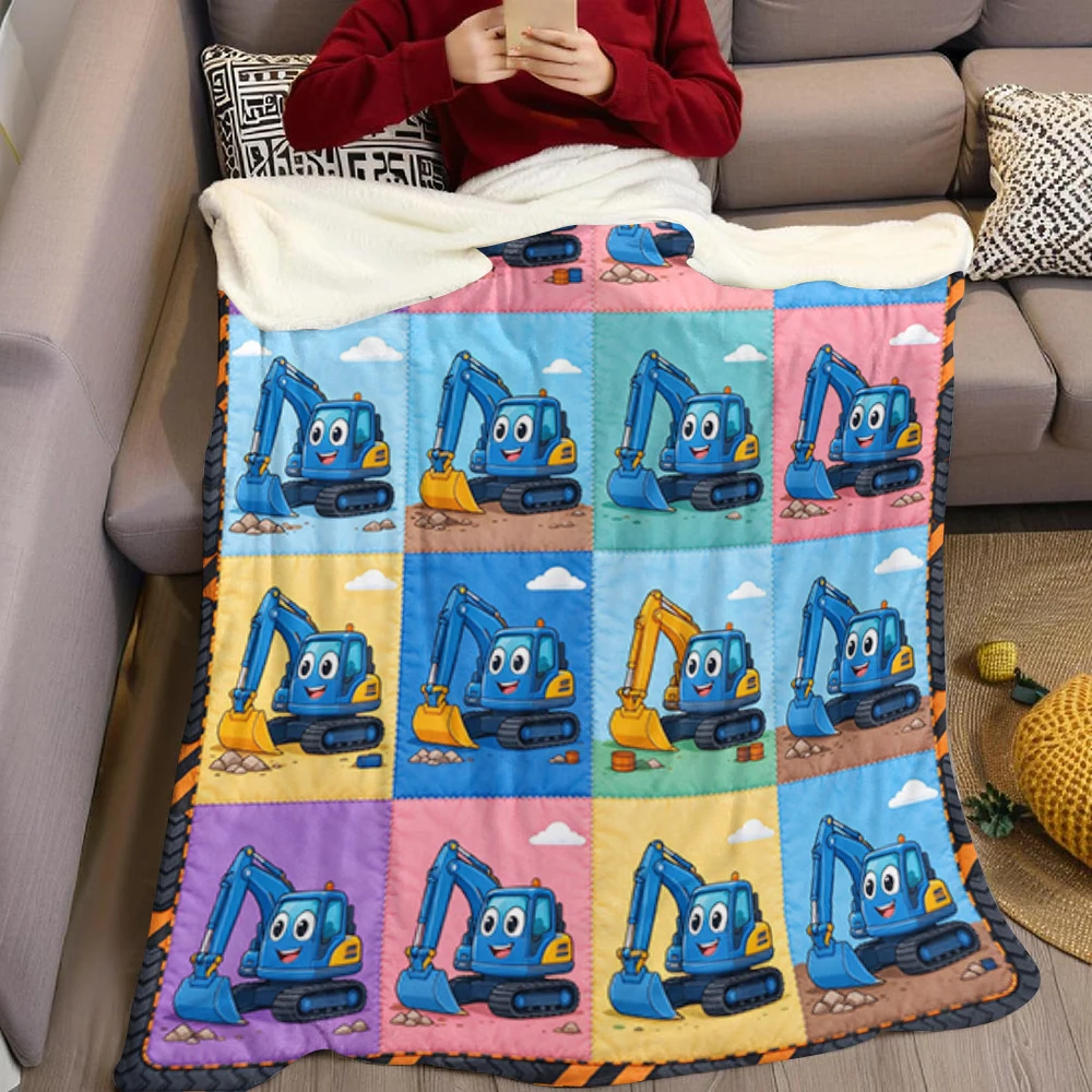 Excavator Diamond Tire Flannel Blanket Perfect for Sofa Office Bed Travel Sleep Read Relax Camping Four Season Use