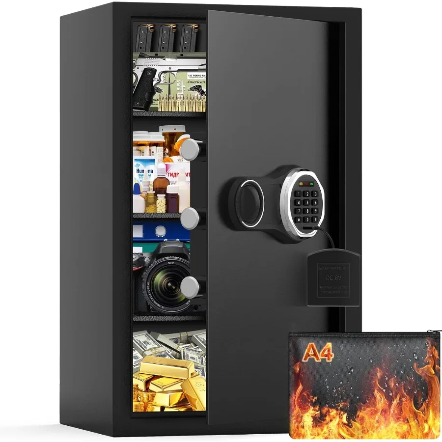 Large Safe Box with Fireproof Document Bag for Home Security: 4.5 Cubic Feet Personal Safe Featuring Backlit Keypad AntiTheft P