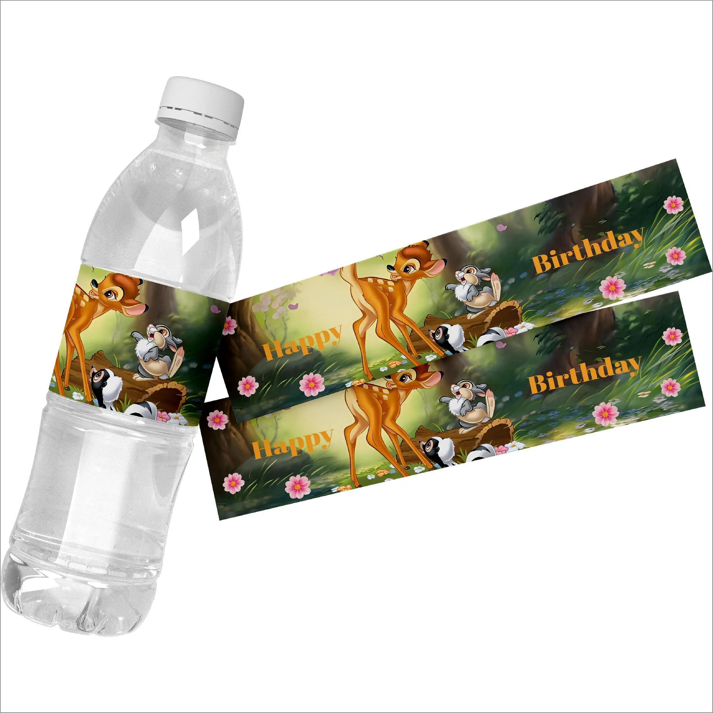 24pcs Disney Bambi Water Bottle Wrapper Self-adhesive Stickers Labels Baptism Baby Shower Birthday Party Decoration Supplies