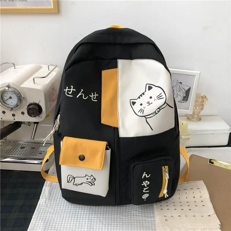 Hundreds of simple junior high school students schoolbag Large capacity primary school students schoolbag cute cat pattern