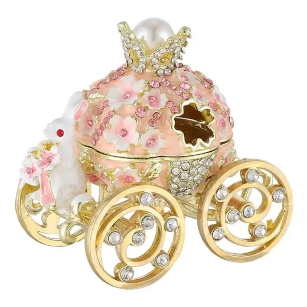 

European Creative Jewelry Box Bunny Pumpkin Carriage Mini Size Crown Ring Holder Rabbit Carriage Dresser Table Box