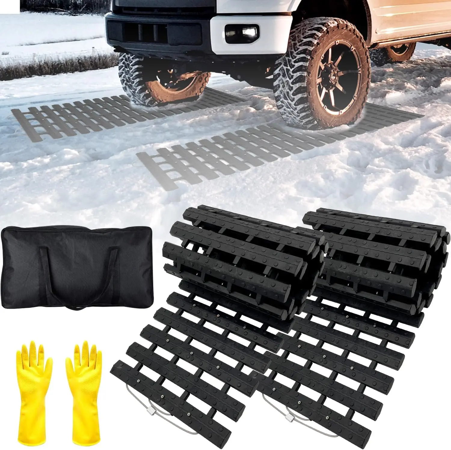 

Portable Recovery Traction Mat for Cars & Trucks in Mud, Snow, Ice, Sand - Strong Grip 10.6"x39.5"