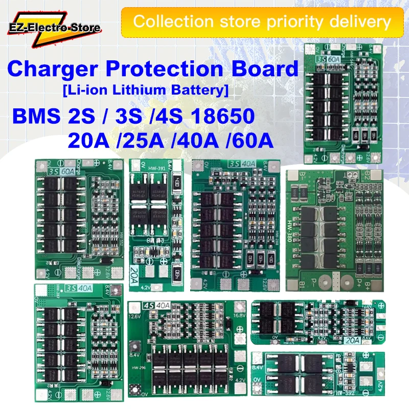 2S3S4S 20A40A60A Li-ion Lithium Battery Charger Protection Board 18650 BMS For Drill Motor 11.1V12.6V14.8V16.8V Enhance Balance