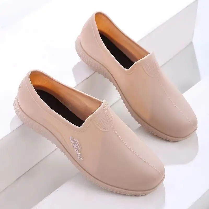 2024 New Women's Spring Summer Shallow Low Top Slip-On Rain Shoe Soft Sole Non Slip Waterproof Flat Sole Work Shoes