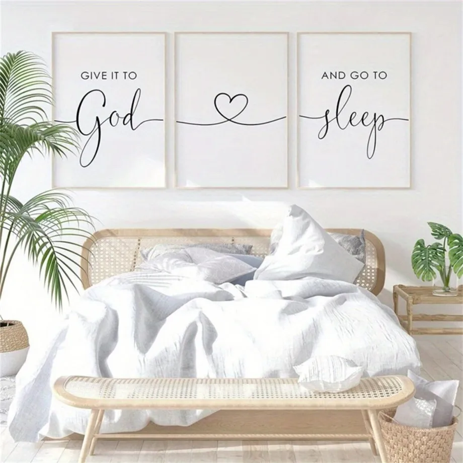 Give It To God And Go To Sleep Sign Canvas Wall Art Above Bed Wall Decor for Bedroom Bible Verse Prints Farmhouse Bedroom Decor