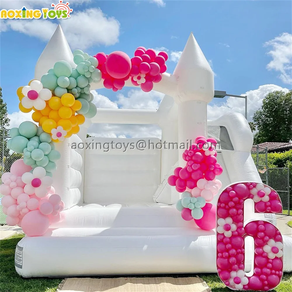 

13X13FT Commercial White Wedding Inflatable Bounce House With Slide Bouncy Castle With Blower For Kids Birthday Party Events