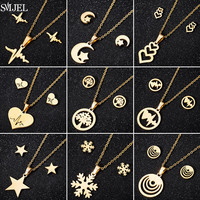 Classic Heartbeat Necklace Earrings for Women Fashion Star Moon Stainless Steel Jewelry Sets Snowflake Ear Studs Xmas Gifts