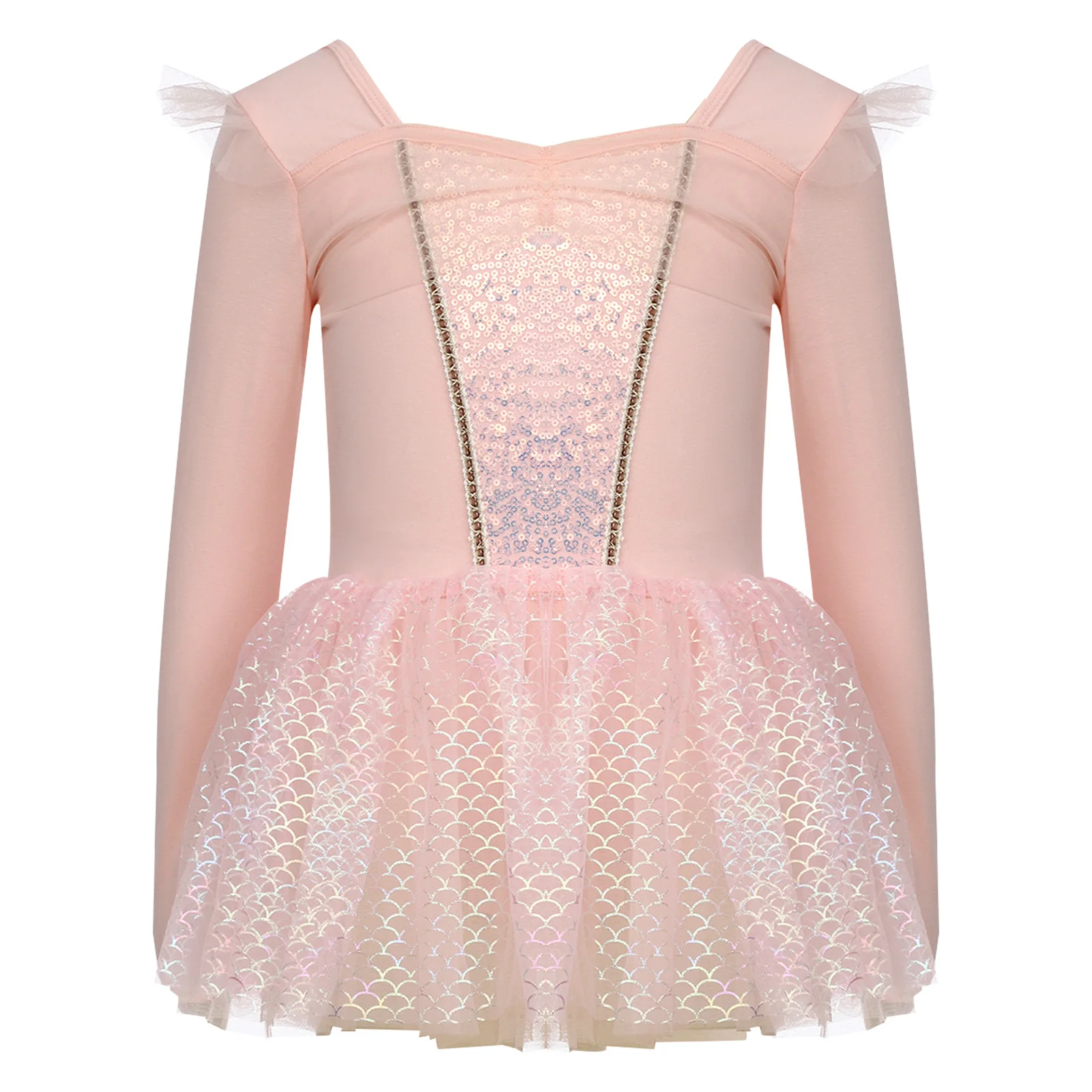 

Girls Elegant Ballet Ballroom Dance Dress Sheer Mesh Shiny Sequins Patchwork Tutu Dresses Ballerina Outfit for Stage Performance