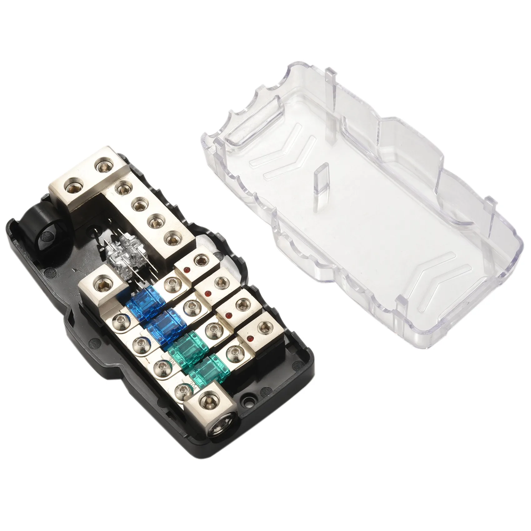 New Multi-Functional LED Car Audio Stereo ANL Fuse Holder Distribution 0/4Ga 4 Way Fuses Box Block 30A 60A 80Amp
