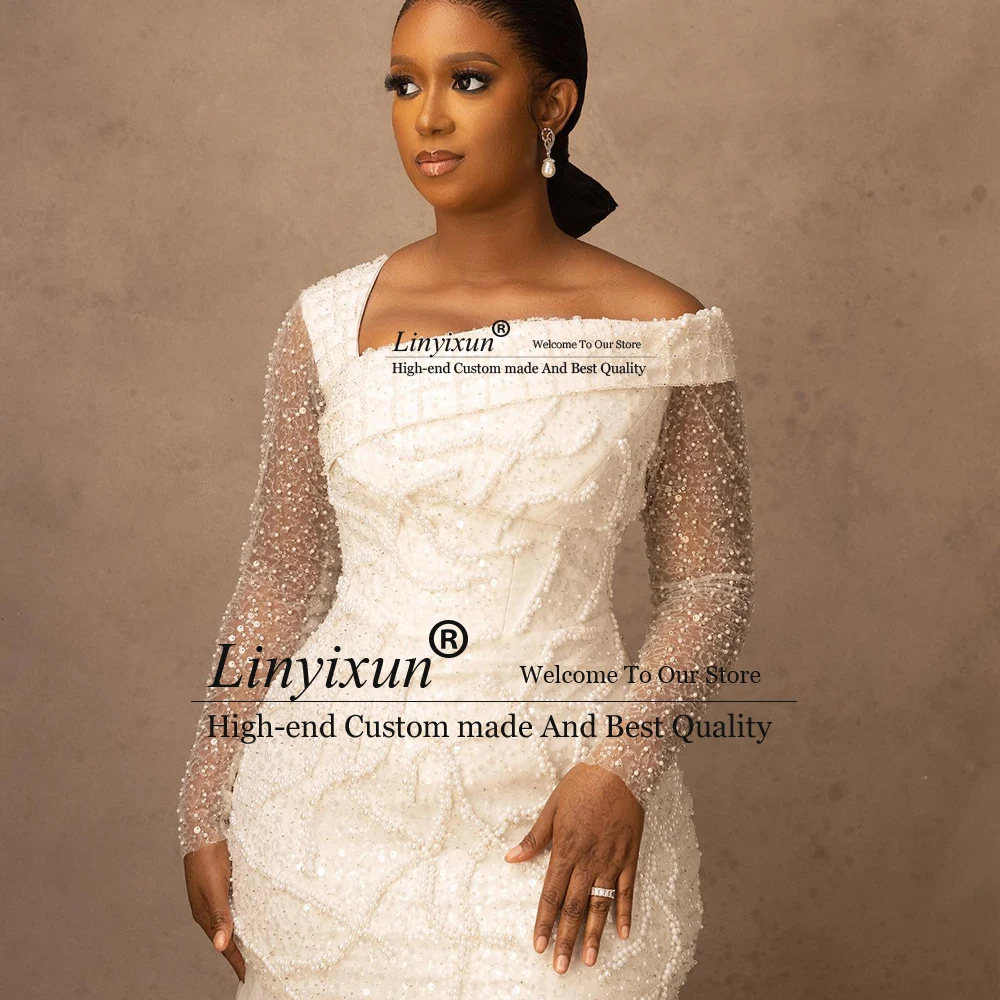 Romantische Parels Trouwjurken 2025, Lange Mouwen Fonkelende Zeemeermin Bruidsjurken Aangepaste hochzeitkleider damen Vrouw Jurk