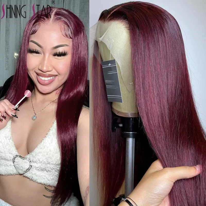 

Peruvian Straight Hair Burgundy13X4 HD Lace Front Wig Human Hair Wigs 99J Red Pre-Plucked Remy Human Hair Lace Frontal Wigs