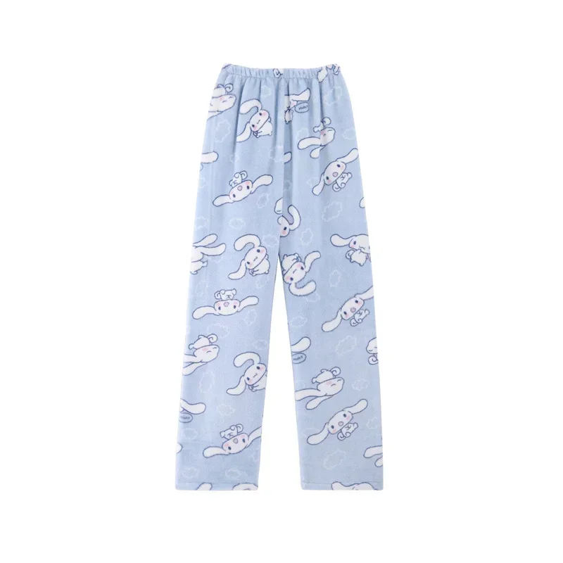 Sanrio Cinnamoroll Flannel Pajamas for Women Autumn and Winter Home Plush Pajamas Kawaii Warm Thickened Soft Furry Coral Velvet