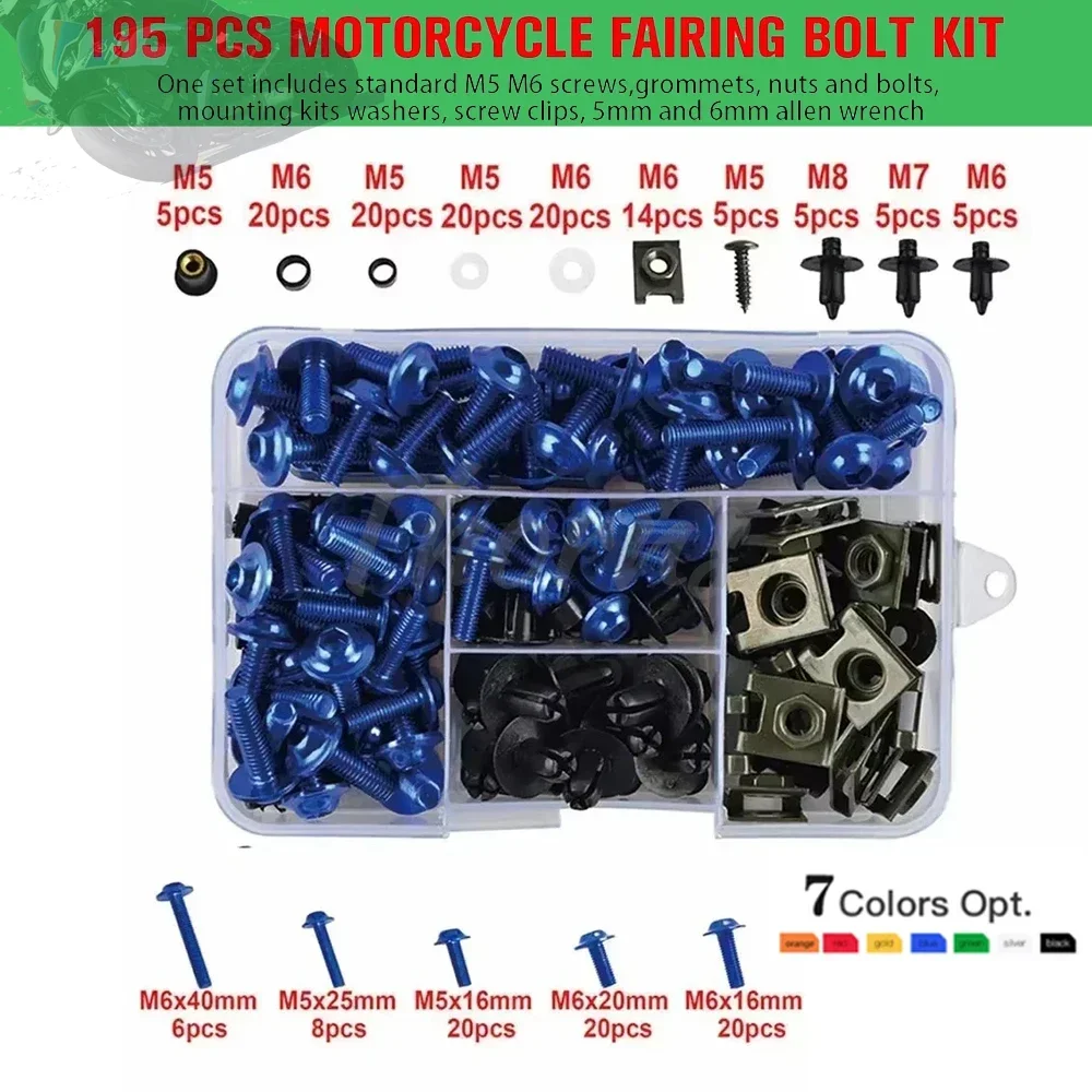 Motorcycle Accessories 195Pcs Aluminum Fairing Bolt Screws Kit Nut Clips For aprilia RSV4 RS660 RS125 RS250 RS 660 V4 250 125