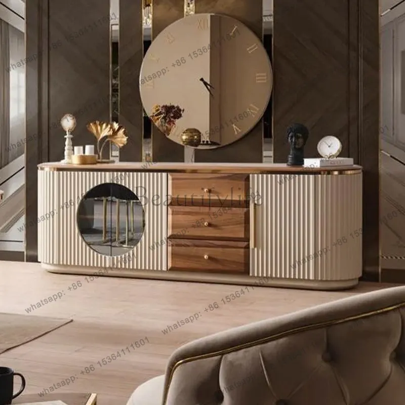 

Italian light luxury door cabinet modern simple high-end walnut storage side cabinet solid wood