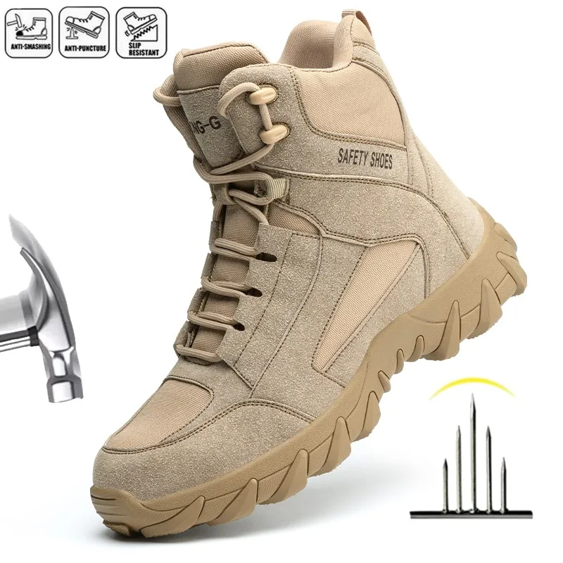 

Steel Toe Safety Shoes Men, Anti-Puncture Anti-Smash Non Slip Industrial Work Boots, Lightweight Protection Tactical Boots