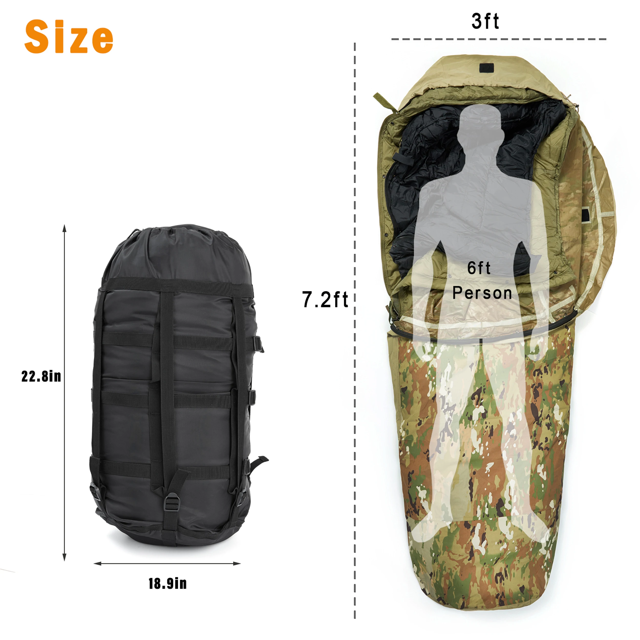 MT Army Military Modular Sleeping Bags System All-Season Waterproof Tactical 4-Piece with Multi-Layer & Bivy Cover Multicam