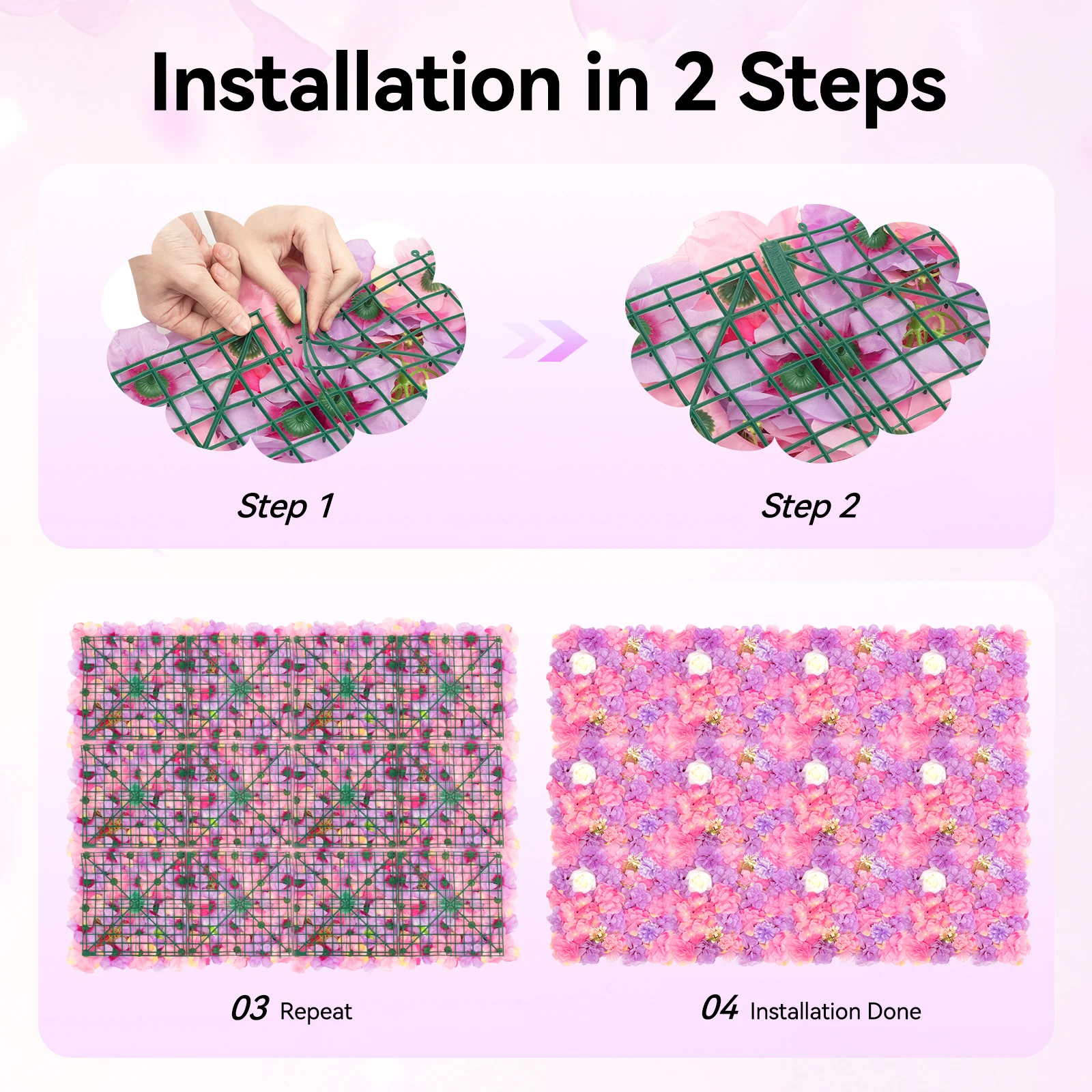 Pannelli murali con fiori artificiali, pannelli in seta e plastica realistici 3D, giardino interno/esterno, design ad incastro in 12 pezzi per la decorazione domestica