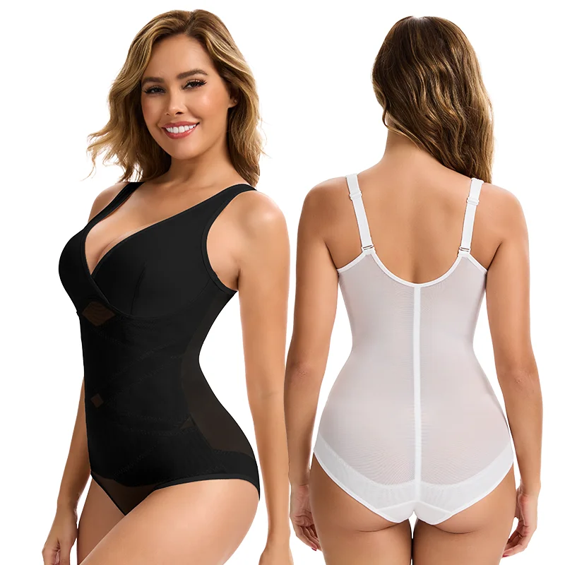 

Women Sexy Bodysuit Cross Mesh Corset Tummy Control Underwear Sexy Full Body Shaper Slim Shapewear Butt Lifter Breathable Fajas