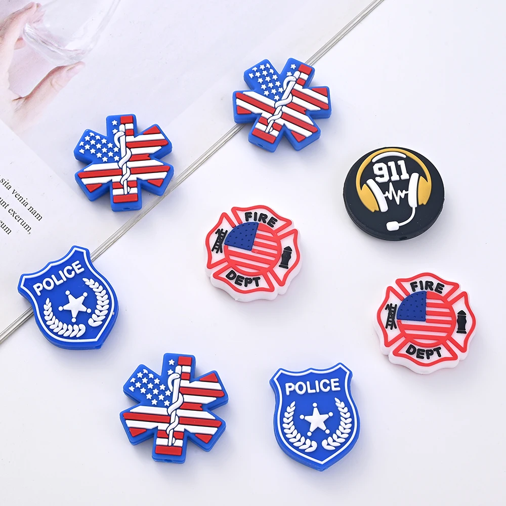 10Pcs New Cartoon USA Badge Baby Silicone Teether Bead For Newborn DIY Pacifier Chain Chewable Nursing Teether Toy Accessories