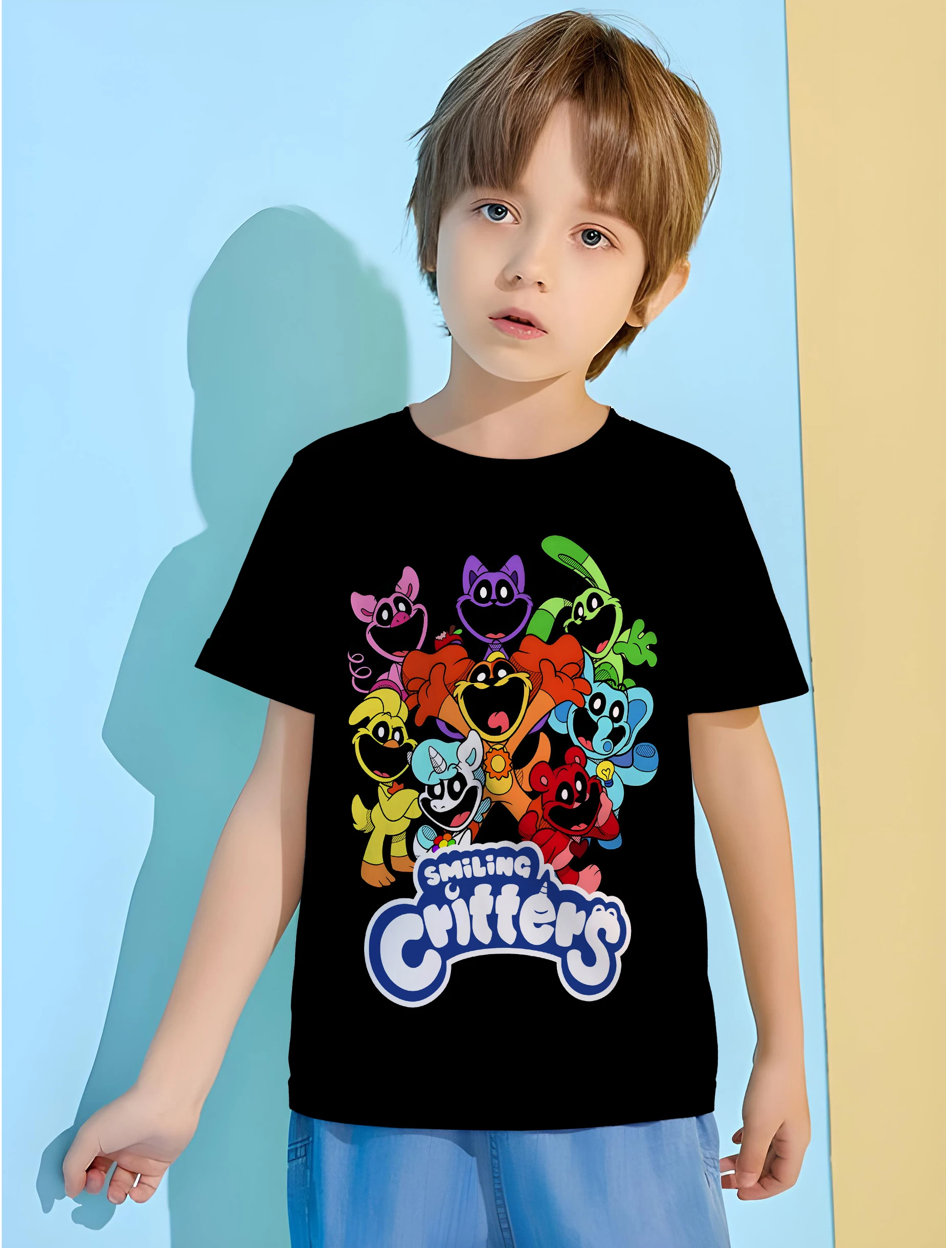 Smiling Critters Children's T-shirts Clothing Boy Child T Shirt Tops Kids Summer Clothes Clothing for Boys Short Sleeve 2024 Top