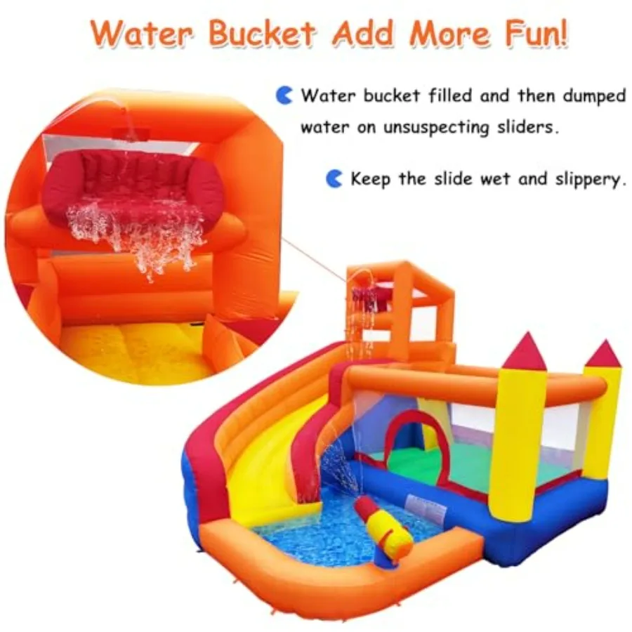 Inflatable Water Slide Bounce House for with Pool, PVC Blue Yellow, 5-in-1 Indoor/Outdoor Blow Up Play Center with Blower Inclu view 4