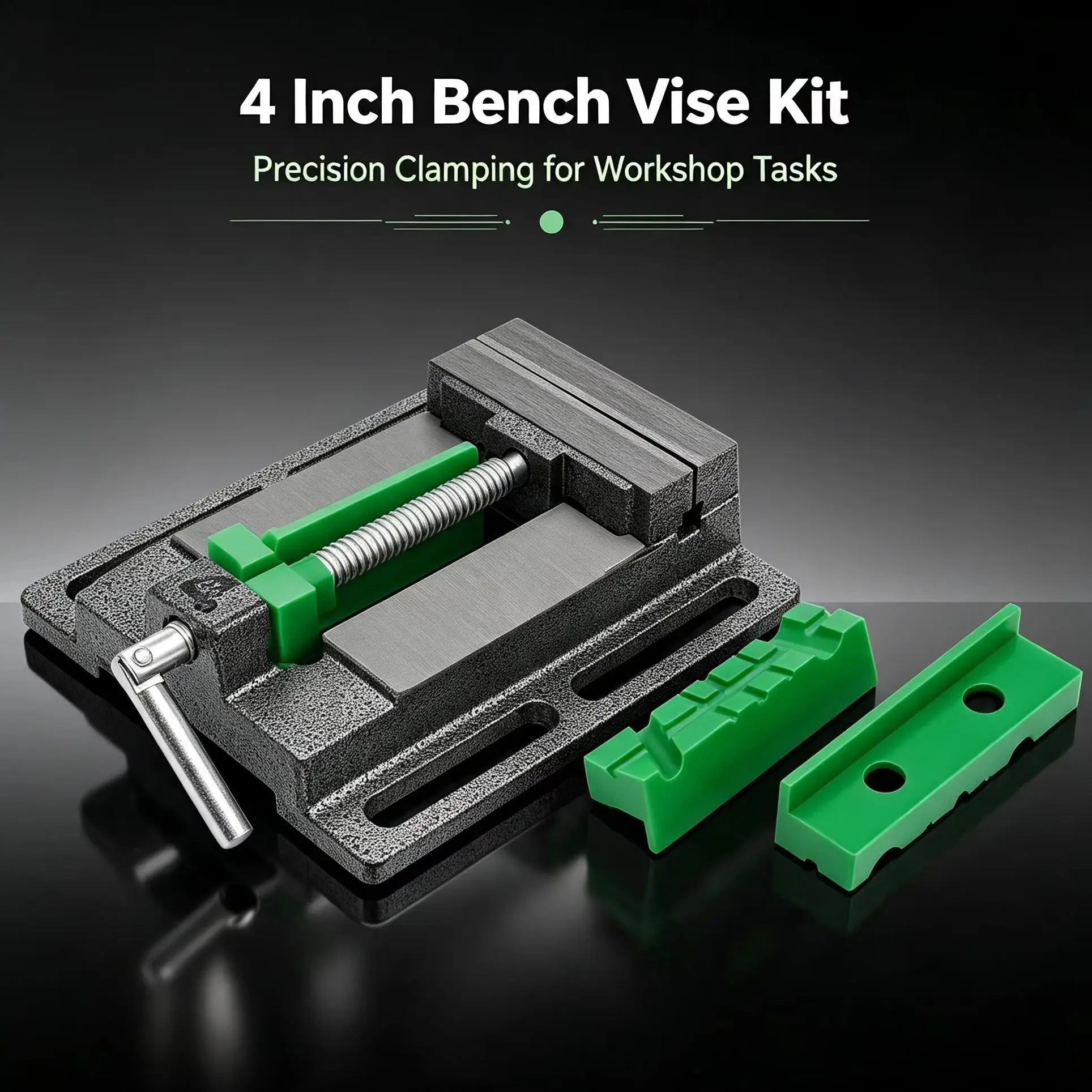 4 Inch Drill Press Vise Cast Iron Bench Clamp With 2 Magnetic Silicone Pads Compact Lightweight Anti-Corrosion For Metal Wood Plastic Drilling Milling