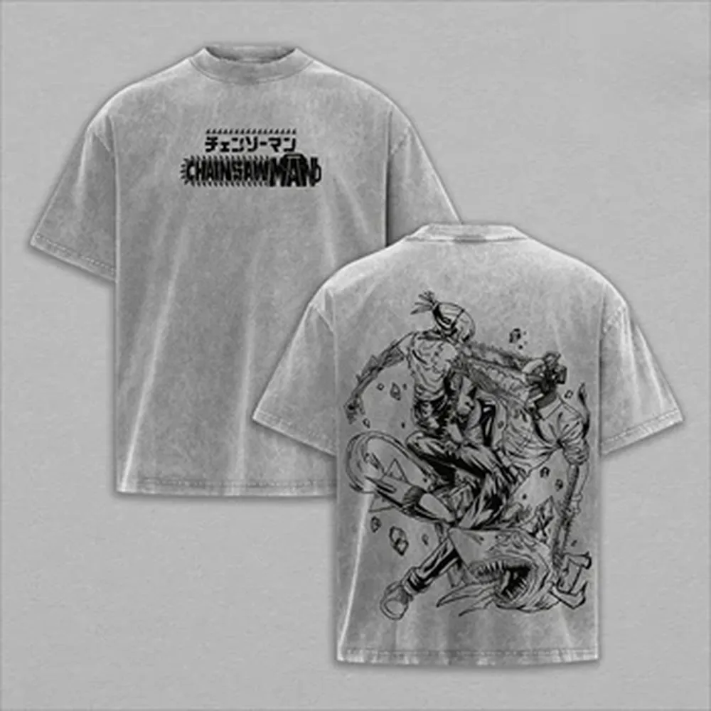 Chainsaw Man Denji Reze T-shirt For Men's Clothing Gothic Y2k Washed Oversized T Shirt Summer Short Sleeve Cotton Tees Tops