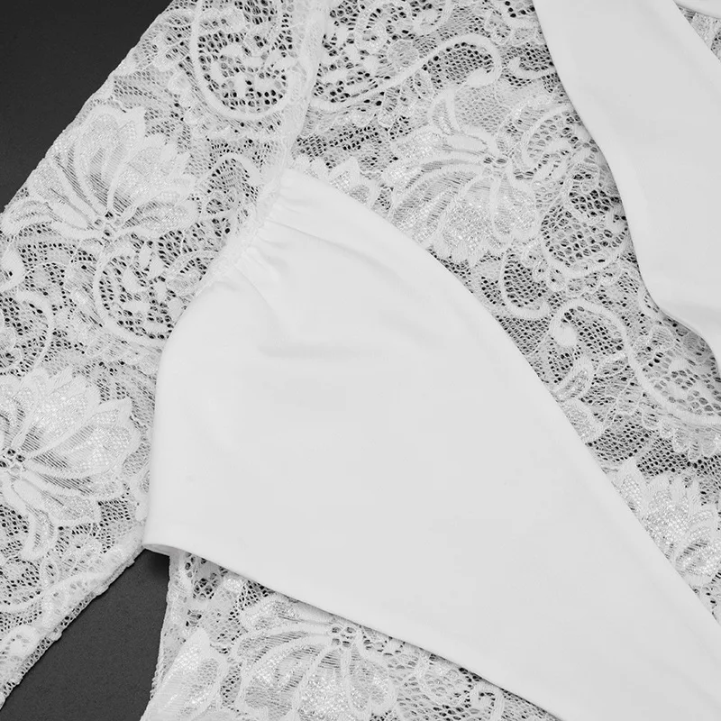 Vestidos cortos ajustados elegantes, Color sólido, moda elegante, estilo de chica caliente, ropa de mujer, Vestido corto de encaje de manga larga con medio cuello alto