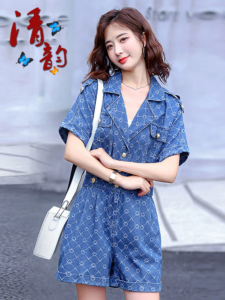 

Women's Denim Jumpsuit Loose Casual High Waist Short Pants Fashionable Versatile Slimming Summer 2026 Trendy Cotton Blend