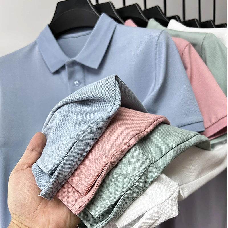 100% Cotton Men's Polo Shirt Short Sleeves High Quality Breathable Solid Color Summer Lapel Golf T-shirt Tops Plus Size S-5XL