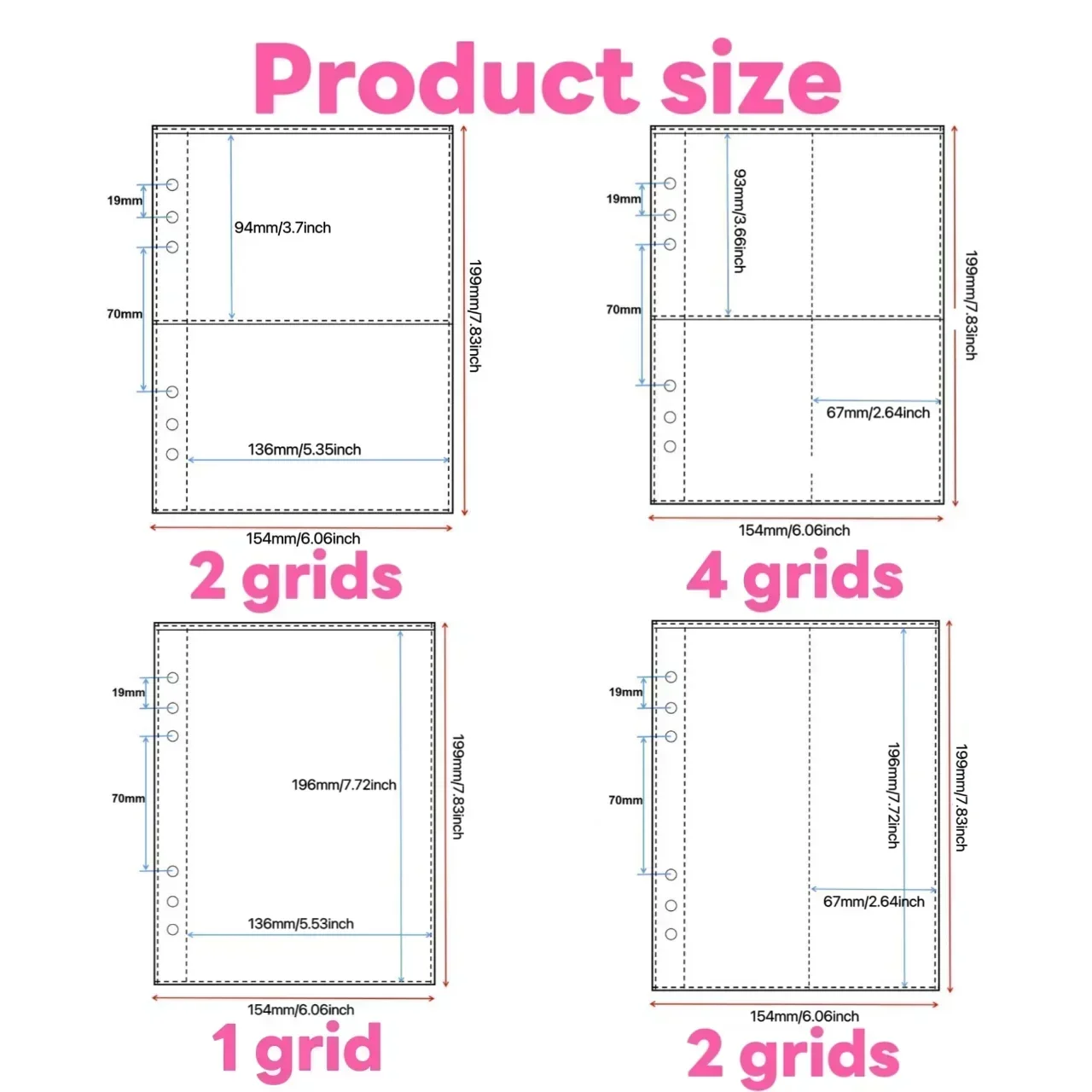 1-4 Grids Multi-Pockets Photo Card Binder Inner Pages A5 Kpop Photocards Sleeves Photo Album Page Protector Cards Sleeve Sheets 