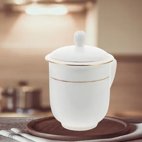 Elegant Ceramic Water Mug with Lid Flat Base Anti-Slip Design Suitable for Coffee Tea Milk Soup Office Home Supply Drinkware