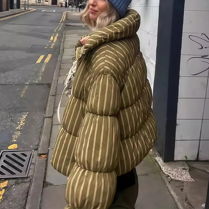 ملابس نسائية شتوية جديدة لعام 2025، سترة قطنية منتفخة غير رسمية فضفاضة ومريحة، تصميم ياقة واقفة عالية، أكمام فانوس