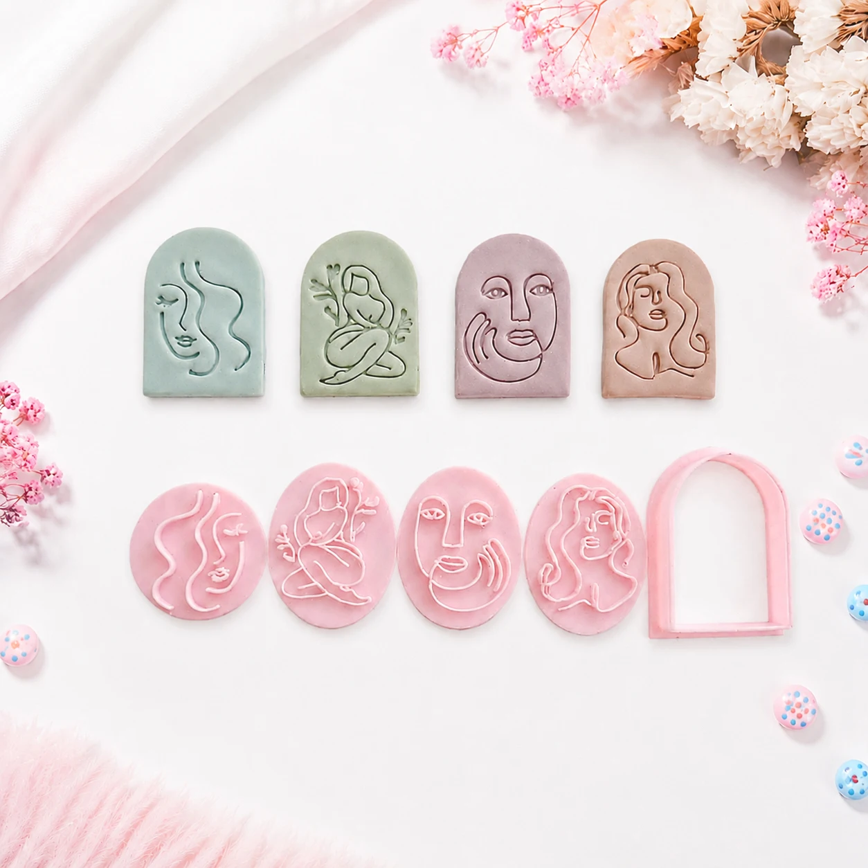 5pcs Jewelry Making Kit Lines Faces Soft Pottery Polymer Clay Cutter DIY Earrings Stud  Pendant Stamps Making Molds Tools